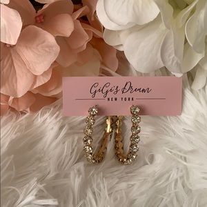 2/$35 Gold Tone Rhinestone Hoop Earrings